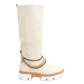 Bottes d'équitation à chaînes crème NC1228 Beige