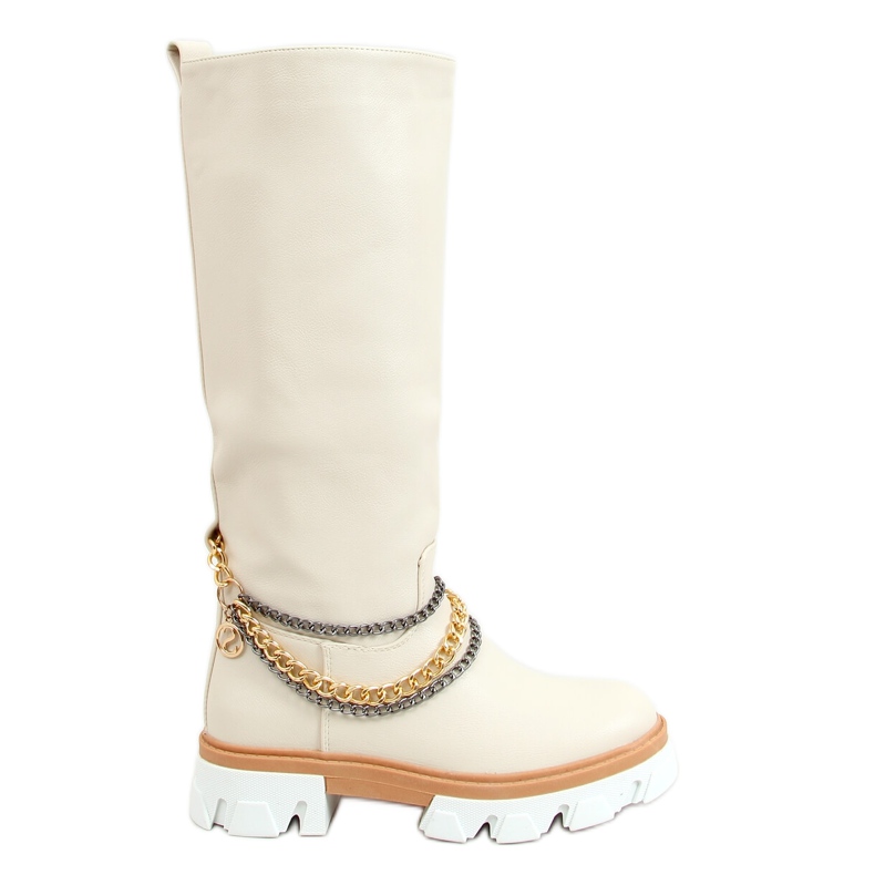 Bottes d'équitation à chaînes crème NC1228 Beige