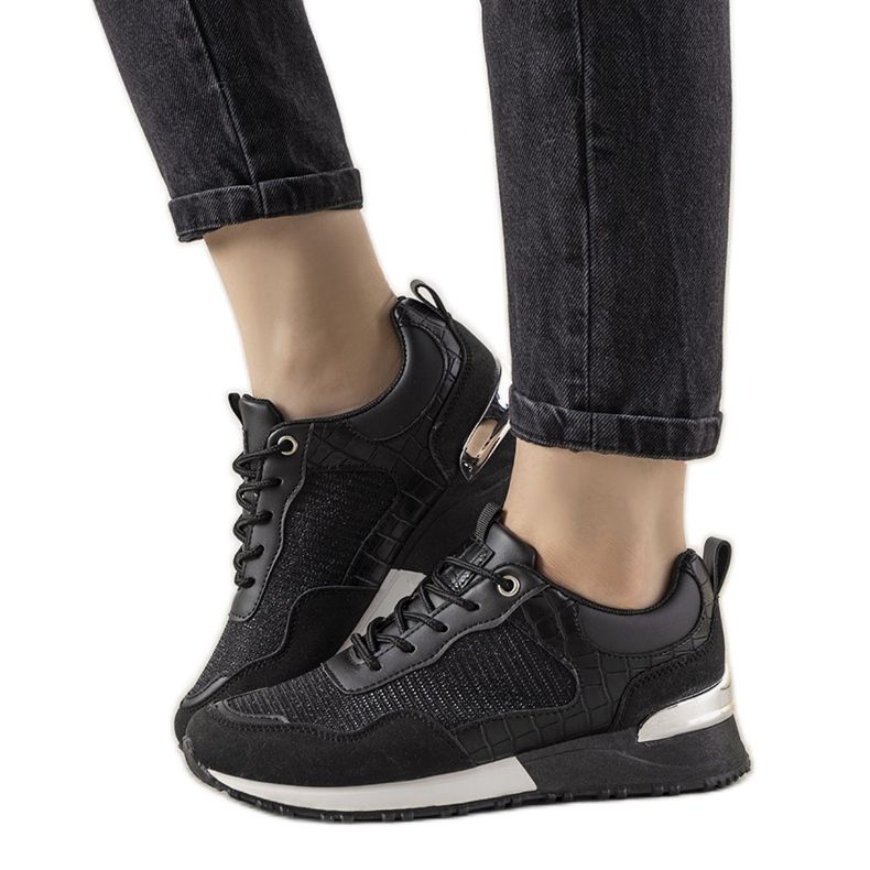 Baskets noires à motif peau de crocodile Zariza le noir