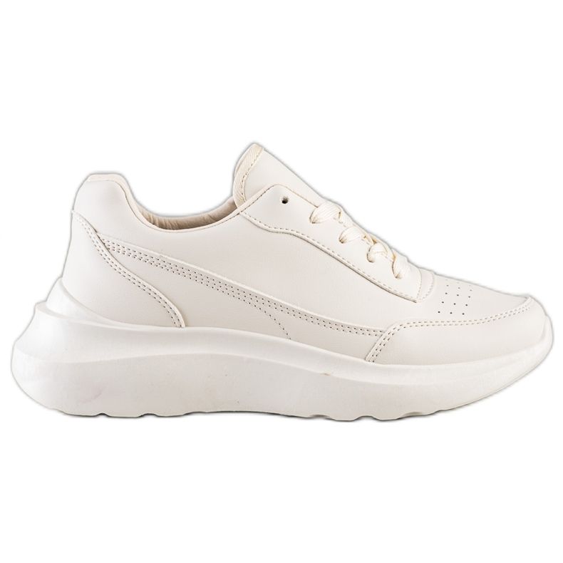 Ideal Shoes Baskets confortables en cuir écologique beige