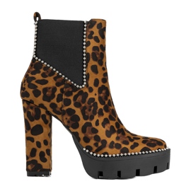 Bottes marron sur le poteau au motif léopard Leo brun