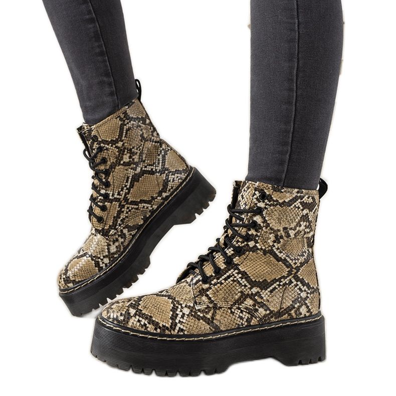 Boots beiges à motif peau de serpent Deross brun