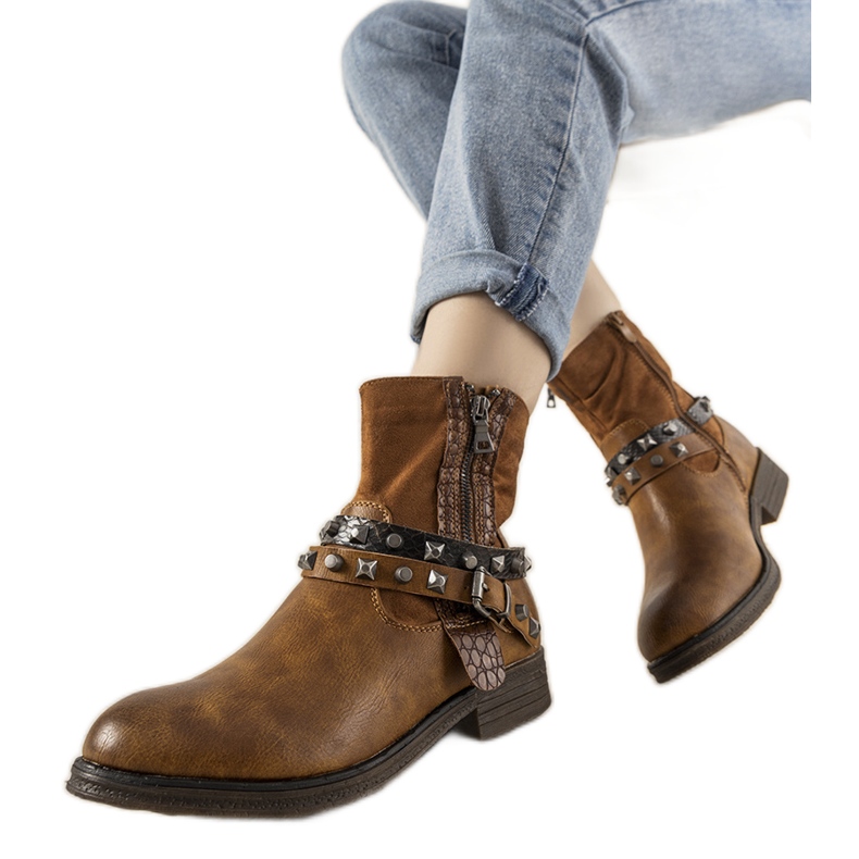 Boots marron avec bandeau clouté Elffie brun