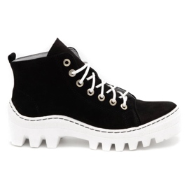 Polbut Bottes en cuir pour femmes D1 noir avec blanc blanche le noir