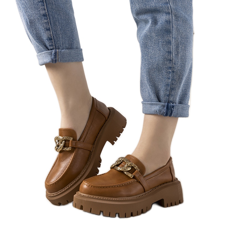 Mocassins camel sur semelle haute par Emila brun