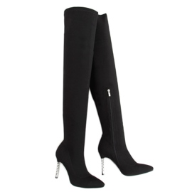 Cuissardes noires sur chaussette à talon haut TM032 Noir