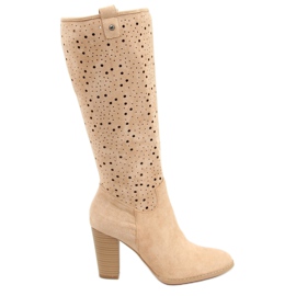 Bottines à talons ajourées beiges RT89956 Beige