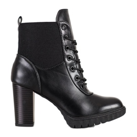 Super Mode Bottes à lacets noires à talons hauts le noir Super Mode Bottes à lacets noires à talons hauts le noir
