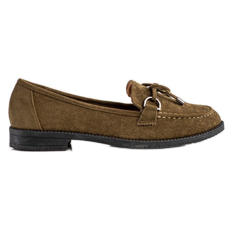 SHELOVET Mocassins En Daim Avec Nœud brun vert
