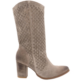 Exousite Boots femme cuir ajouré talon haut 1224 gris