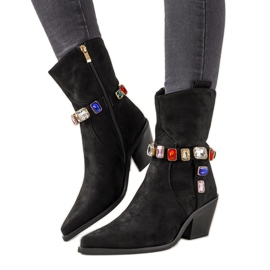 Bottes de cowboy noires avec des pierres colorées de Mabella