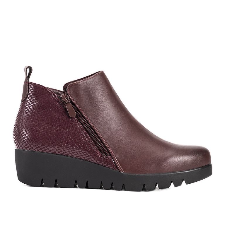Bottines bordeaux sur un délicat talon compensé Enrica rouge multicolore