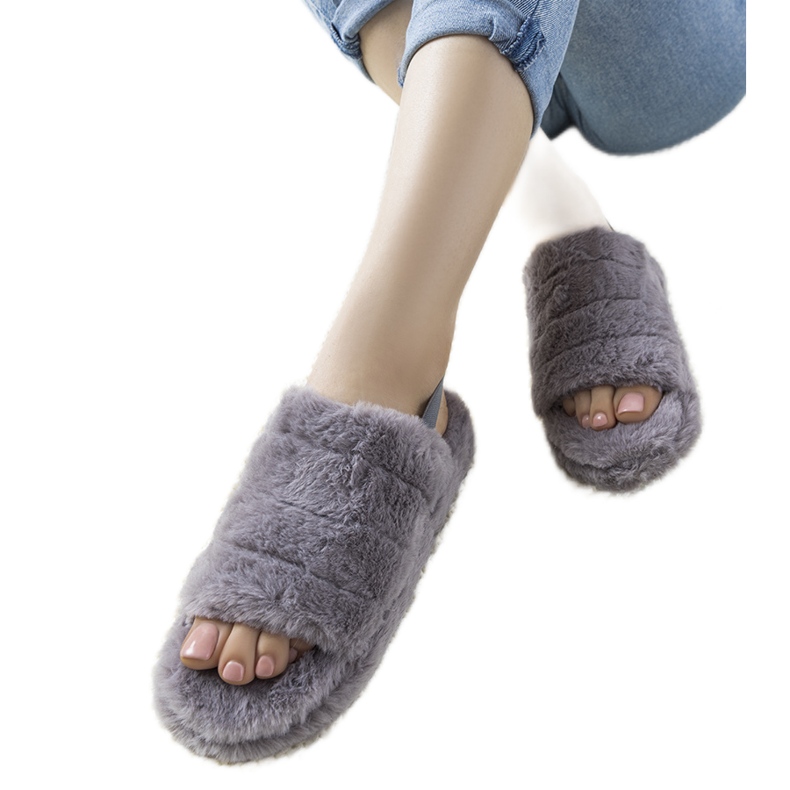 Pantoufles grises pour femmes avec bande élastique et fourrure Fierro Pantoufles grises pour femmes avec bande élastique et fourrure Fierro