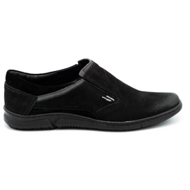 KOMODO Chaussures à enfiler en cuir noir pour hommes 860K