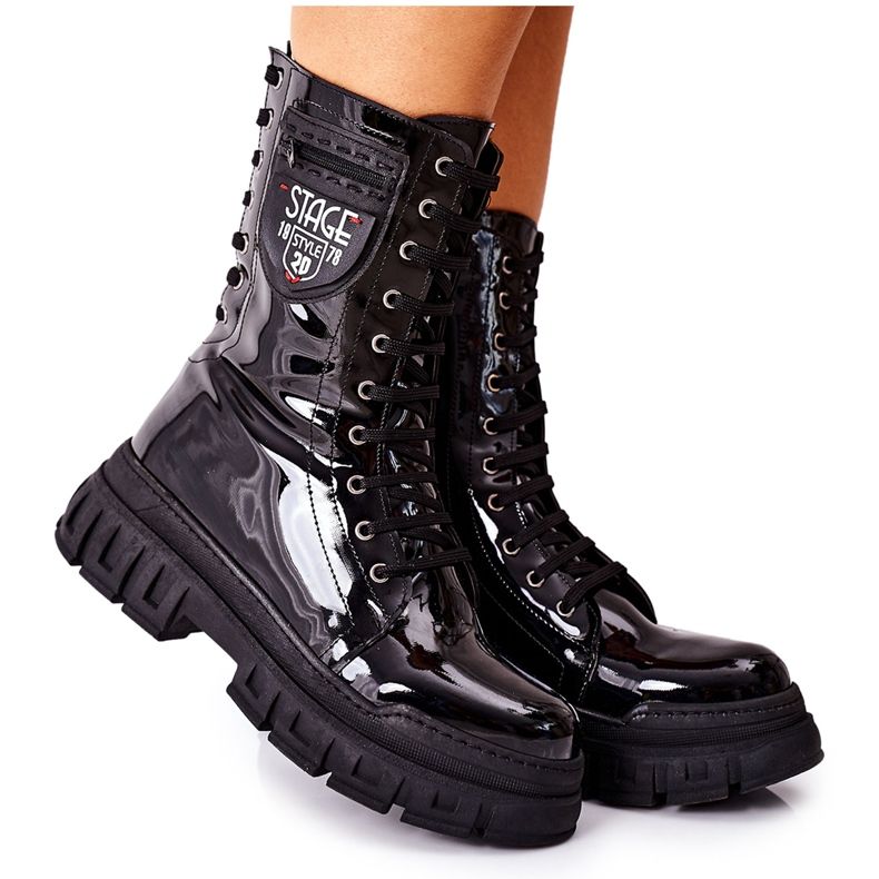 NAVY DOT Bottes Trappeurs Femme Laqué Noir Coriera le noir NAVY DOT Bottes Trappeurs Femme Laqué Noir Coriera le noir