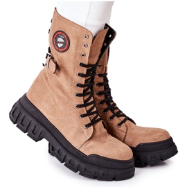 NAVY DOT Bottes Femme Trappeurs Travailleurs Marron Monope brun