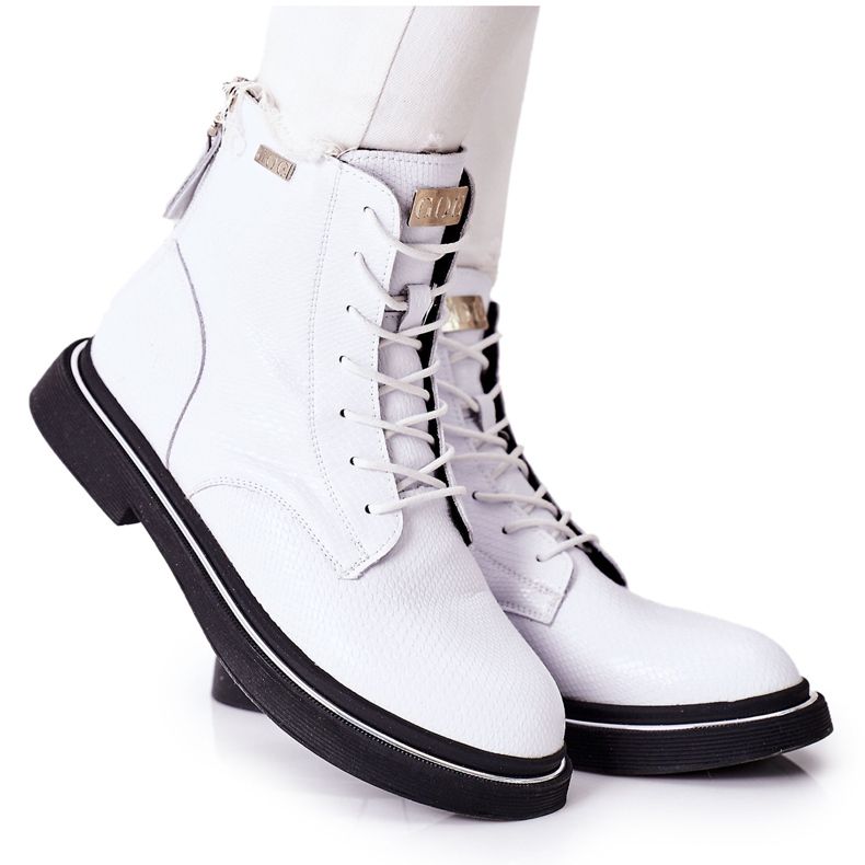 Bottes en cuir pour femmes GOE II2N4017 Blanc blanche