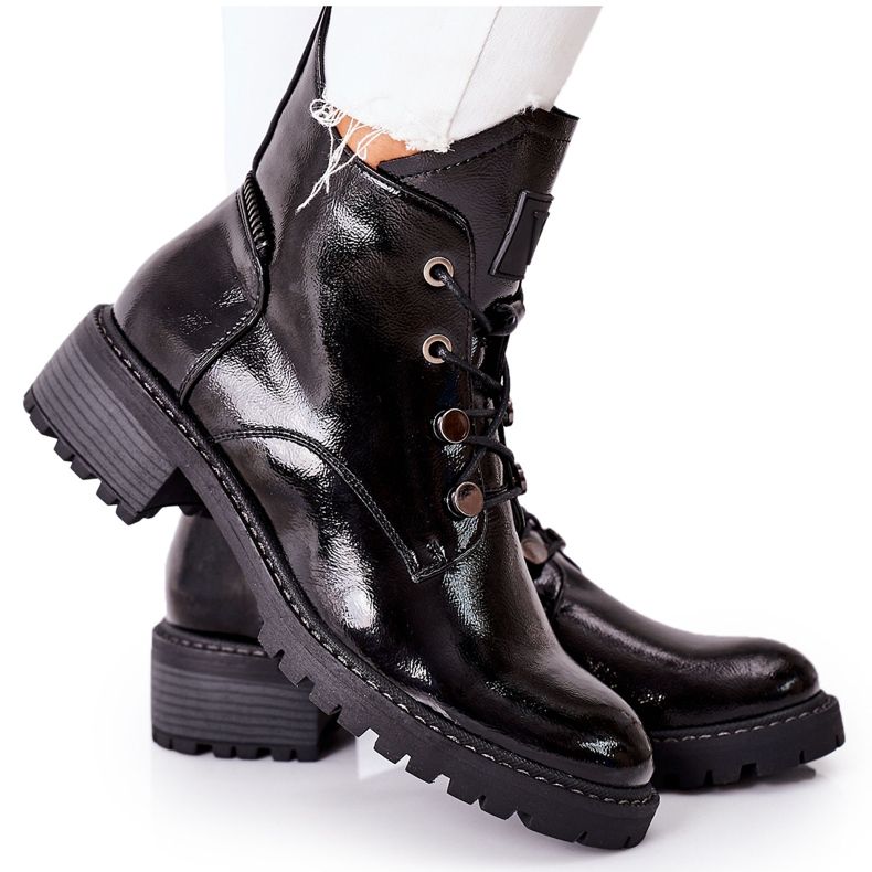 Vinceza Bottes chaudes noires laquées de Cloghan le noir