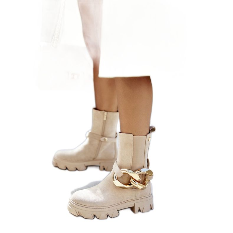 PS1 Bottines Chaudes Femme Jodhpur Boots Beige Rock My Life PS1 Bottines Chaudes Femme Jodhpur Boots Beige Rock My Life