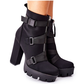 FB3 Bottes En Velours Pour Femmes Sur Un Talon Noir Dépêchez-vous le noir