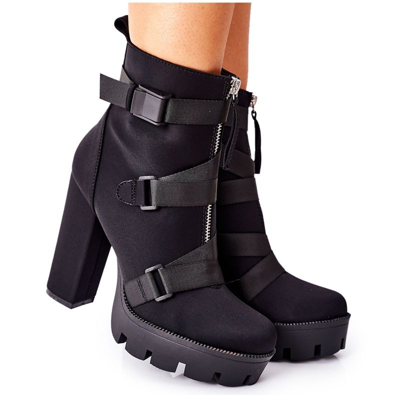 FB3 Bottes En Velours Pour Femmes Sur Un Talon Noir Dépêchez-vous le noir