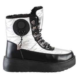 SHELOVET Bottes de neige argentées sur la plate-forme blanc noir