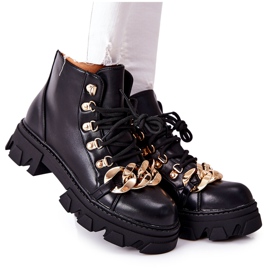 PS1 Bottes de Trappeur Chaudes Femme avec Chaîne Noir Labri le noir