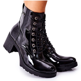 Vinceza Bottines à Talons Femme Chaud Laqué Noir Dunaff le noir