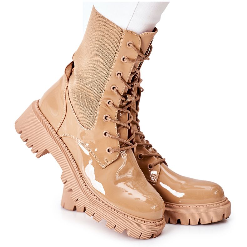 PM1 Bottines Femme Workers Laquées Kaki Maxine brun