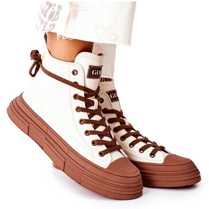 Baskets hautes isolantes pour femmes GOE II2N4034 Blanc blanche brun