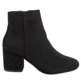 Bottines à talons bas en daim noir 9K6049-1 Noir
