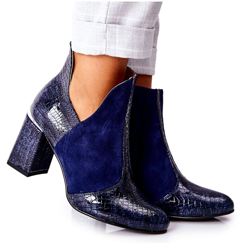 PA2 Bottes En Cuir Pour Femmes Sur Un Talon Bleu Marine I Wish