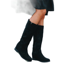 Bottines noires sur le talon compensé Nana recouvert