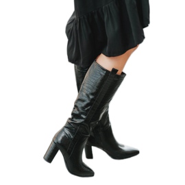 Bottines noires sur le poteau avec motif crocodile Mona