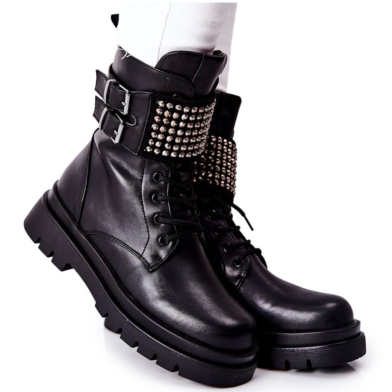 PE1 Bottes Femme Workers Avec Clous Noir Eveis le noir