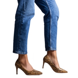 Escarpins camel à motif peau de serpent Nickle brun Escarpins camel à motif peau de serpent Nickle brun