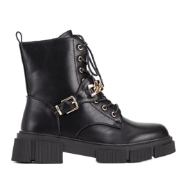Bottes de randonnée noires avec chaîne Laurette dorée