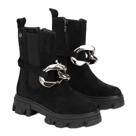 Boots noires à chaîne dorée Gareau