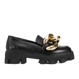 Mocassins noirs avec une épaisse chaîne Larisa le noir