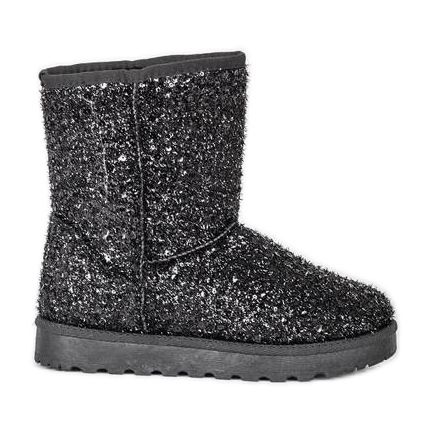 Bottes de neige noires brillantes de Moon le noir argent Bottes de neige noires brillantes de Moon le noir argent