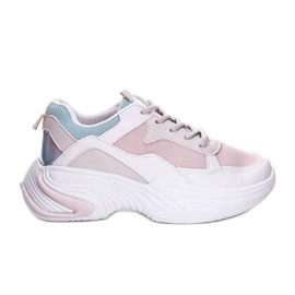 Baskets en maille crème Yumiko blanche rose
