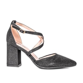 Escarpins noirs sur le poteau Shine argent