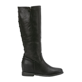Bottes noires sur un talon compensé Heis couvert le noir