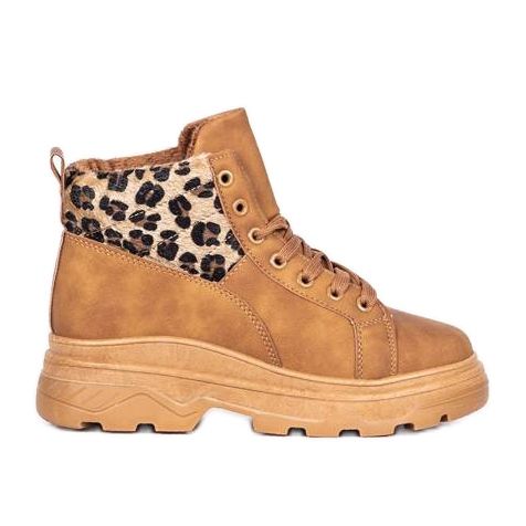 Bottes de randonnée animal marron à imprimé léopard brun
