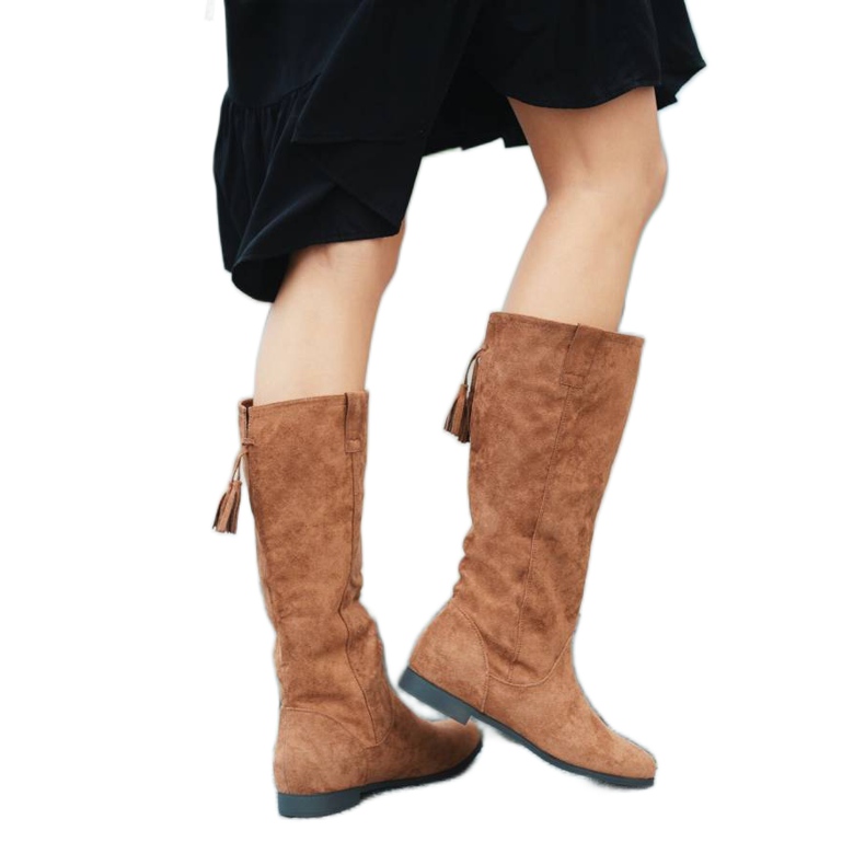 Bottes camel sur le talon compensé d'intérieur de Lean brun