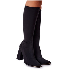 Bottes À Talons En Tissu Élastique Effet Noir Wow