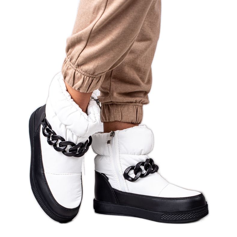 S. BARSKI Bottes de neige avec chaîne S.BARSKI blanche le noir S. BARSKI Bottes de neige avec chaîne S.BARSKI blanche le noir