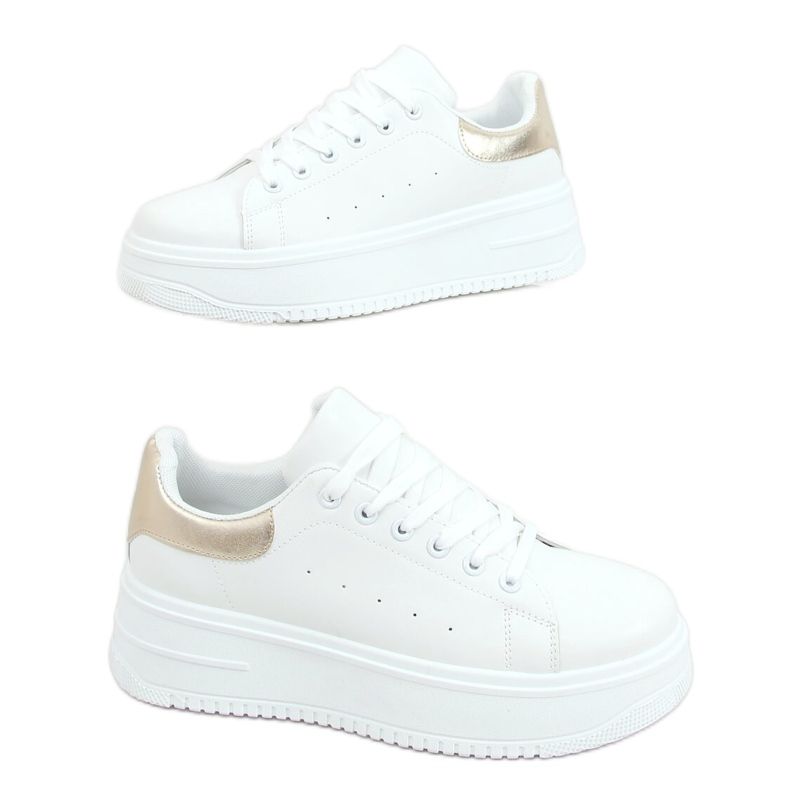 Baskets femme blanches T0YD8240-5 BLANC / OR d'or