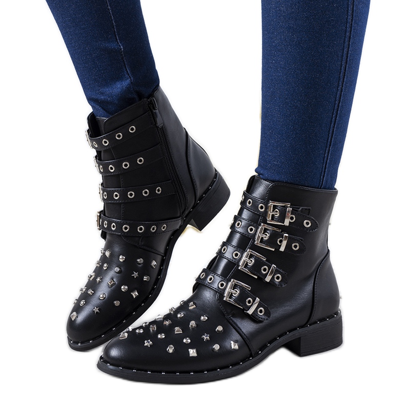 Bottes pour femmes noires richement décorées de Meier le noir