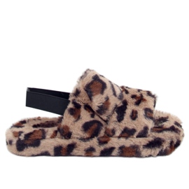 Chaussons femme en fourrure à pois N-92 Léopard beige brun